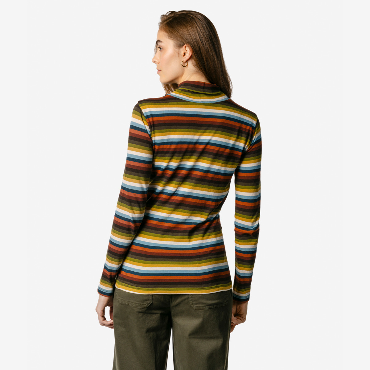 Damesshirt bio katoen rolkraag, zonder elasthane strepen petrol - LIVING CRAFTS