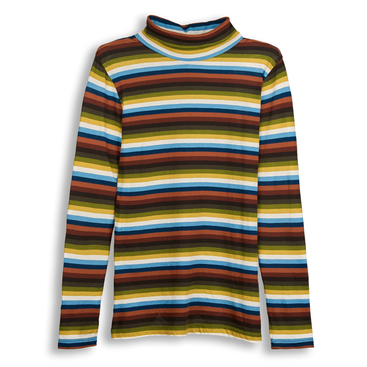 Damesshirt bio katoen rolkraag, zonder elasthane strepen petrol - LIVING CRAFTS