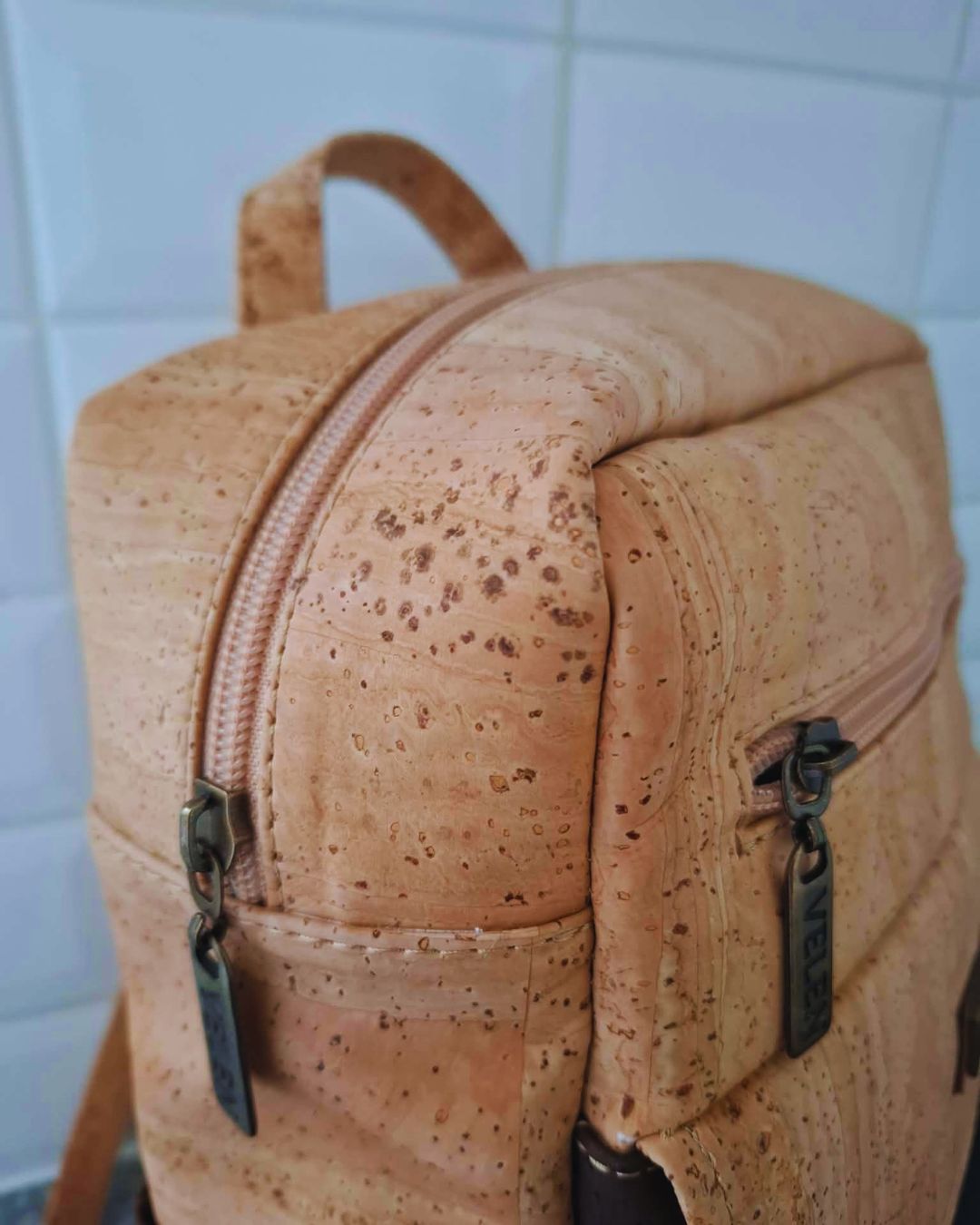 Vegan rugzak kurk, Kim naturel/donkerbruin - VELEN