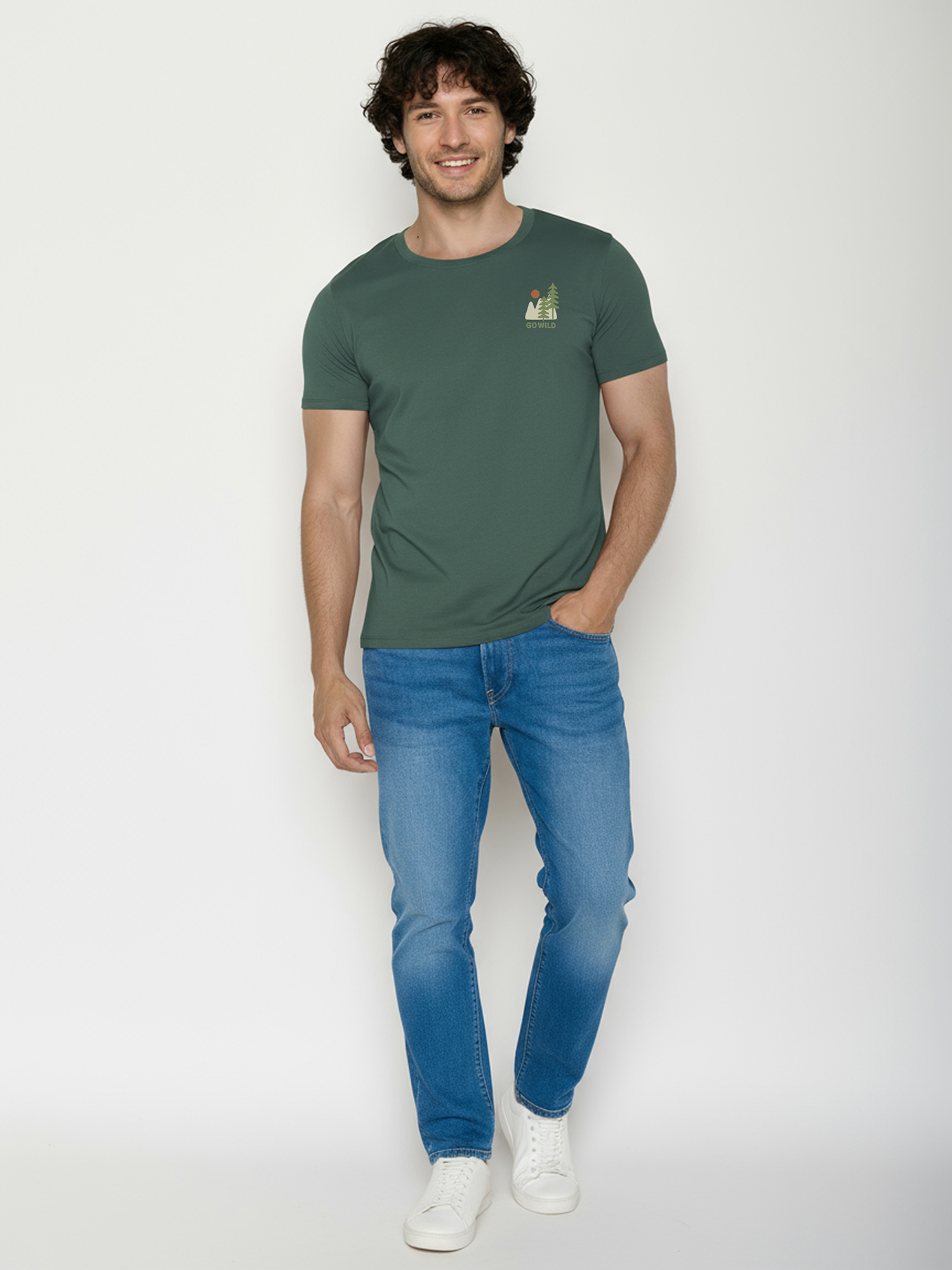 T-shirt bio katoen, go wild groen - GREENBOMB
