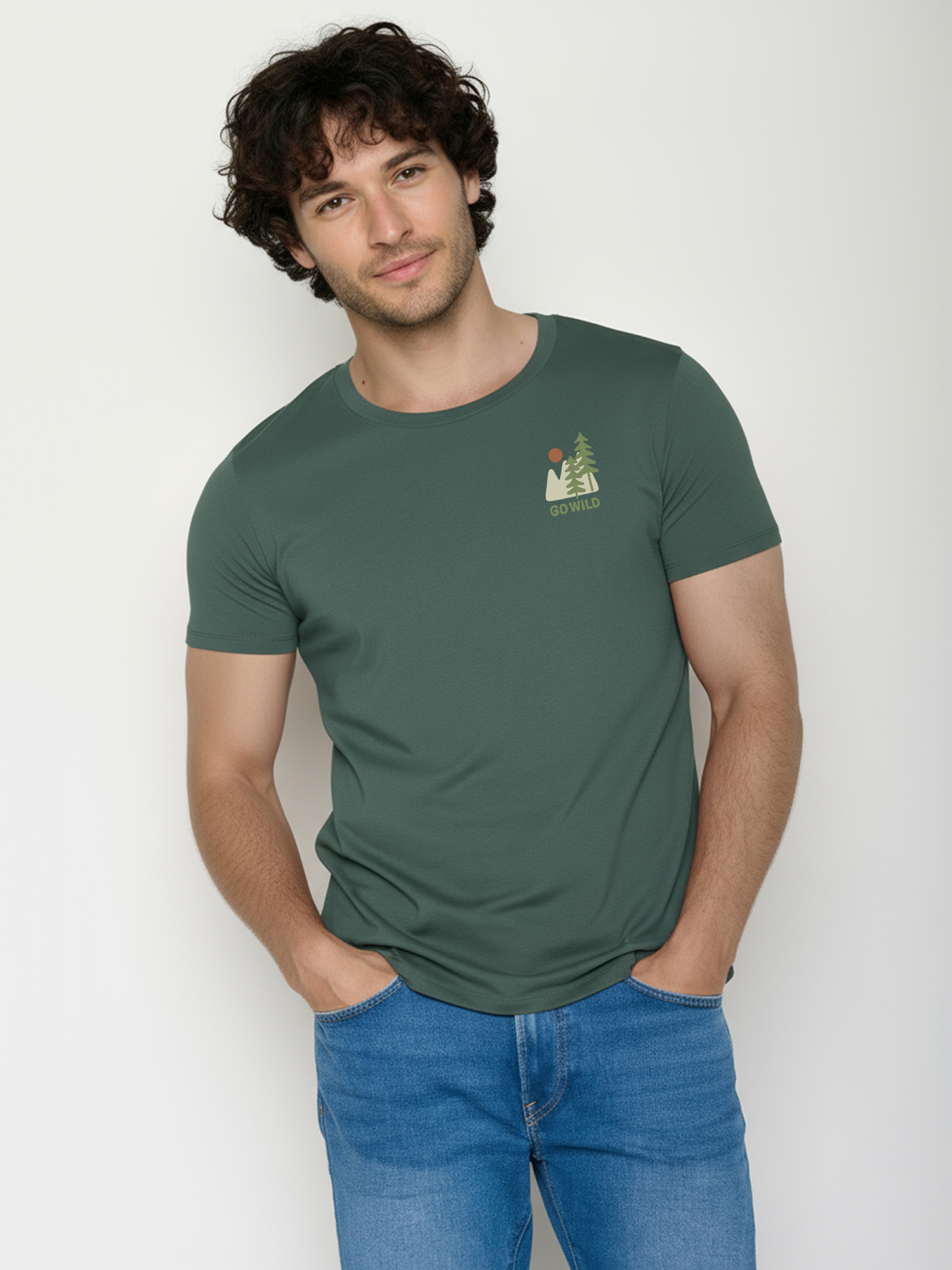 T-shirt bio katoen, go wild groen - GREENBOMB