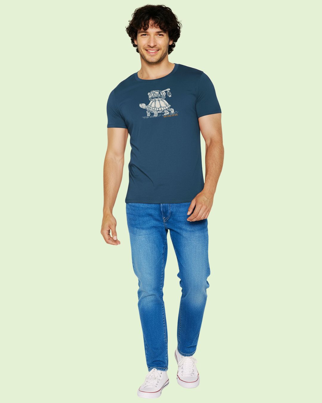 T-shirt bio katoen, schildpad petrol - GREENBOMB