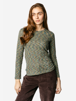 Damesshirt bio katoen lange mouw, rib kleurenmix - LIVING CRAFTS