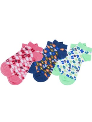 3-pack enkelsokken bio katoen, bloempjes 35-38 - TRANQUILLO