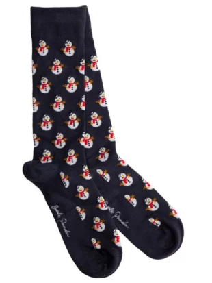 Sokken bamboe, sneeuwmannetjes blauw - SWOLE PANDA